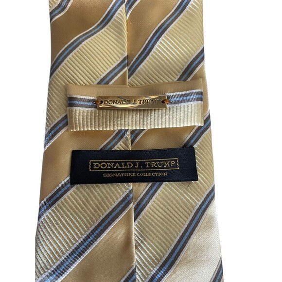 Donald Trump Signature Collection Necktie 100% Silk Yellow Blue Gold Stripe Tie - Picture 5 of 14